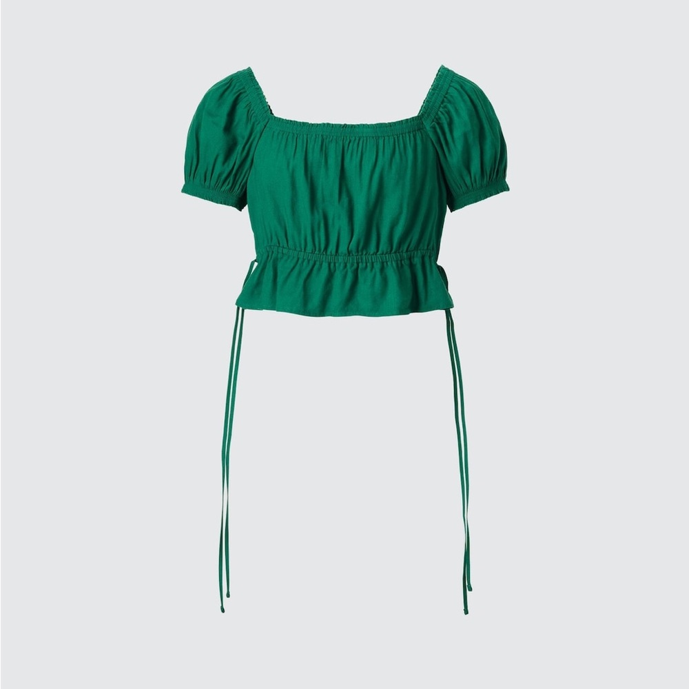 Clare Waight Keller colaboration Gathered cropped short sleeves blouse green